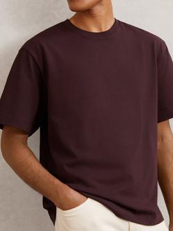 Reiss Tate Pure Cotton Oversized Short Sleeved T-Shirt - view 2, Bordeaux