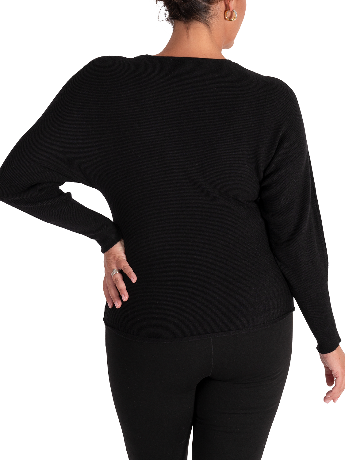 Product image 2 of 6, which shows chesca Sparkle Trim Fine Knit Jumper, Black, 10-12