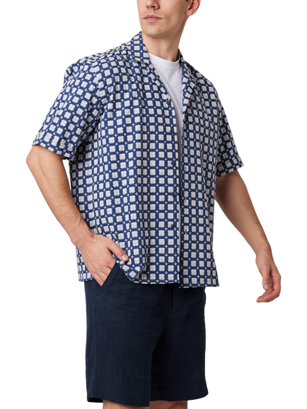 Peregrine Quay Cuban Short Sleeve Shirt, Blue, Blue