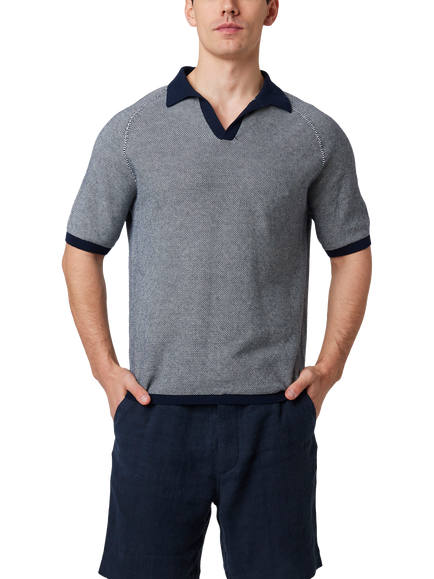 Peregrine Lynton Cotton Regular Fit Short Sleeve Polo Shirt, Navy, Navy