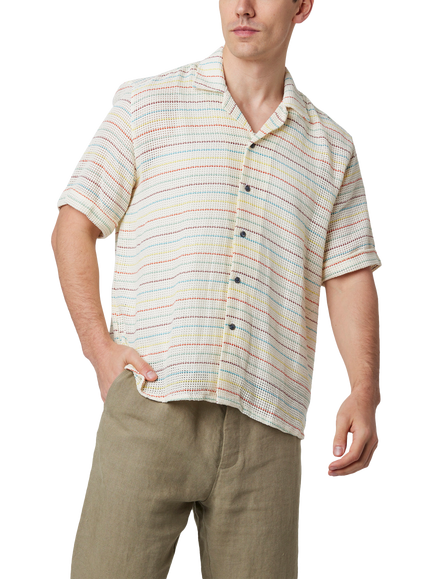 Peregrine Quay Cotton Stripe Cuban Shirt, Sunset Stripe, Sunset Stripe