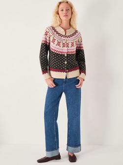 Monsoon Feliz Fair Isle Print Cardigan, Chocolate