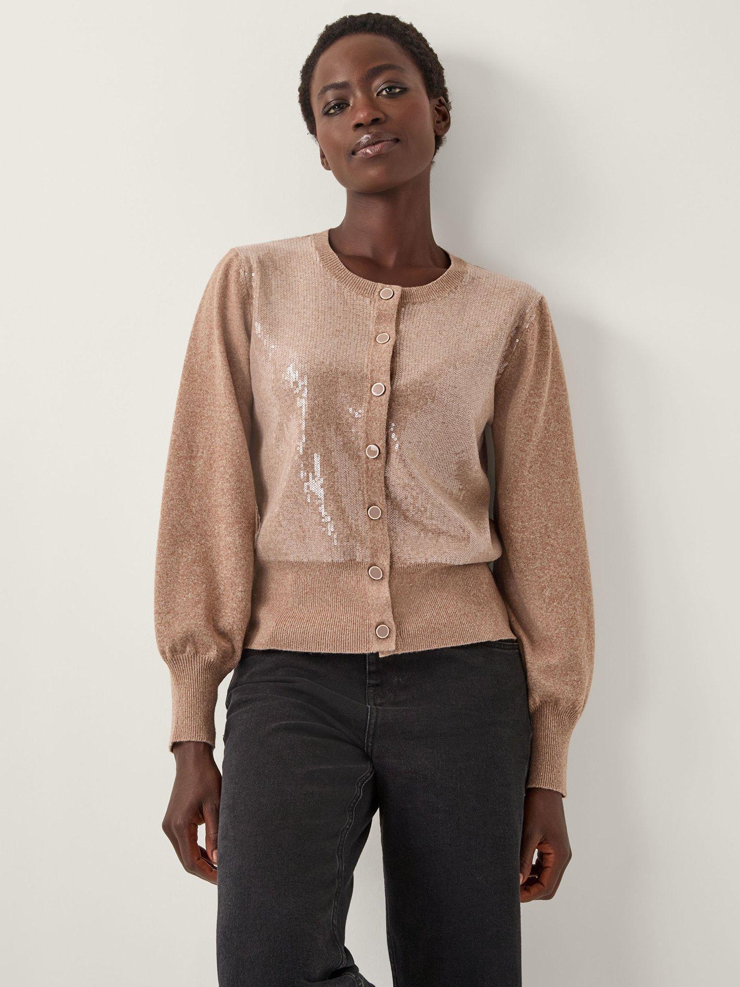 Product image 1 of 5, which shows Monsoon Simmi Sequin Metallic Cardigan , Natural, XXL