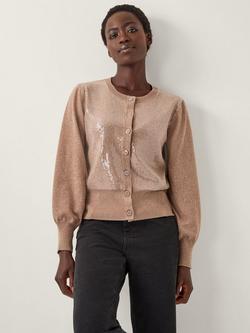 Monsoon Simmi Sequin Metallic Cardigan, Natural