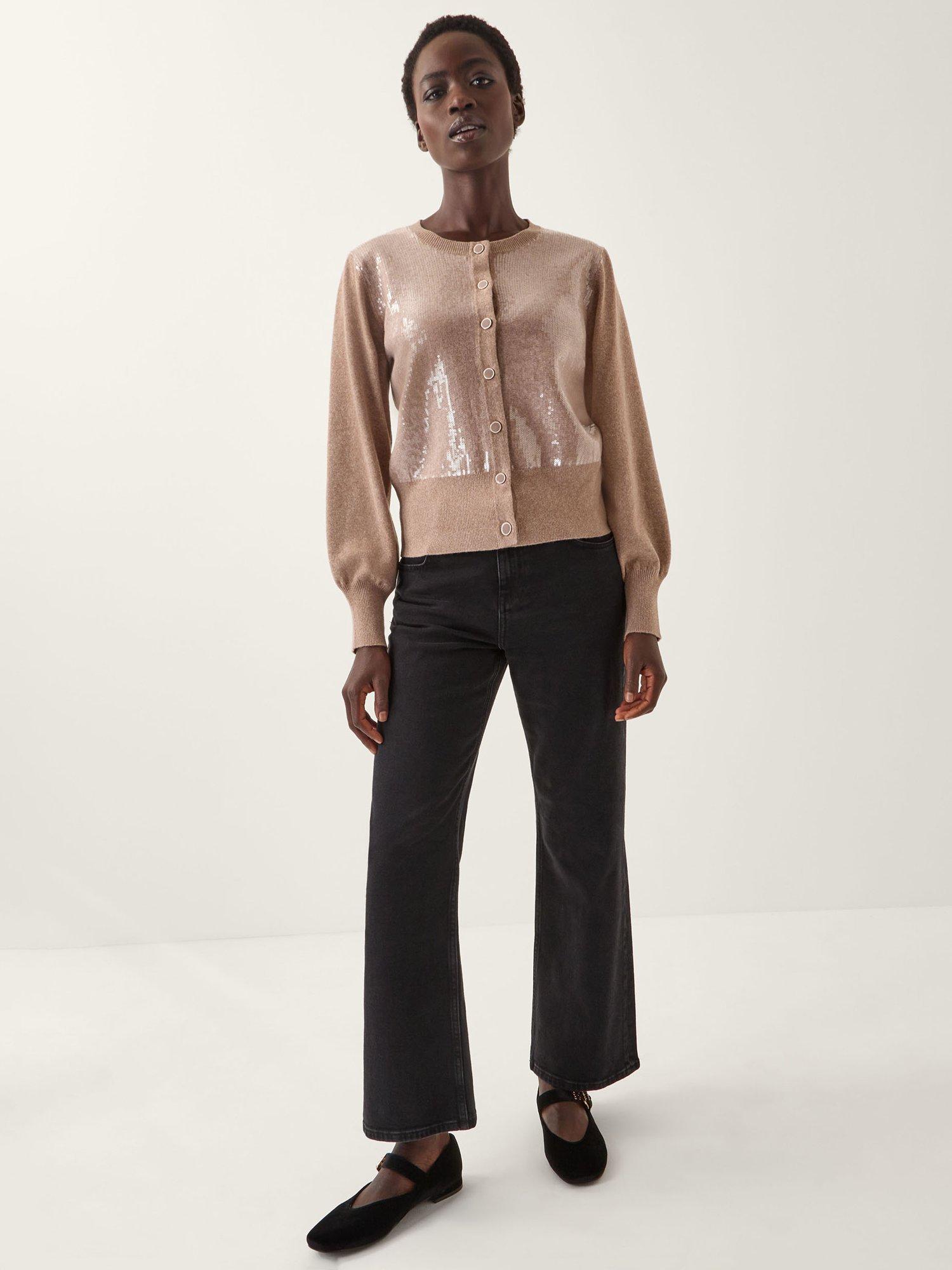 Product image 3 of 5, which shows Monsoon Simmi Sequin Metallic Cardigan , Natural, XXL