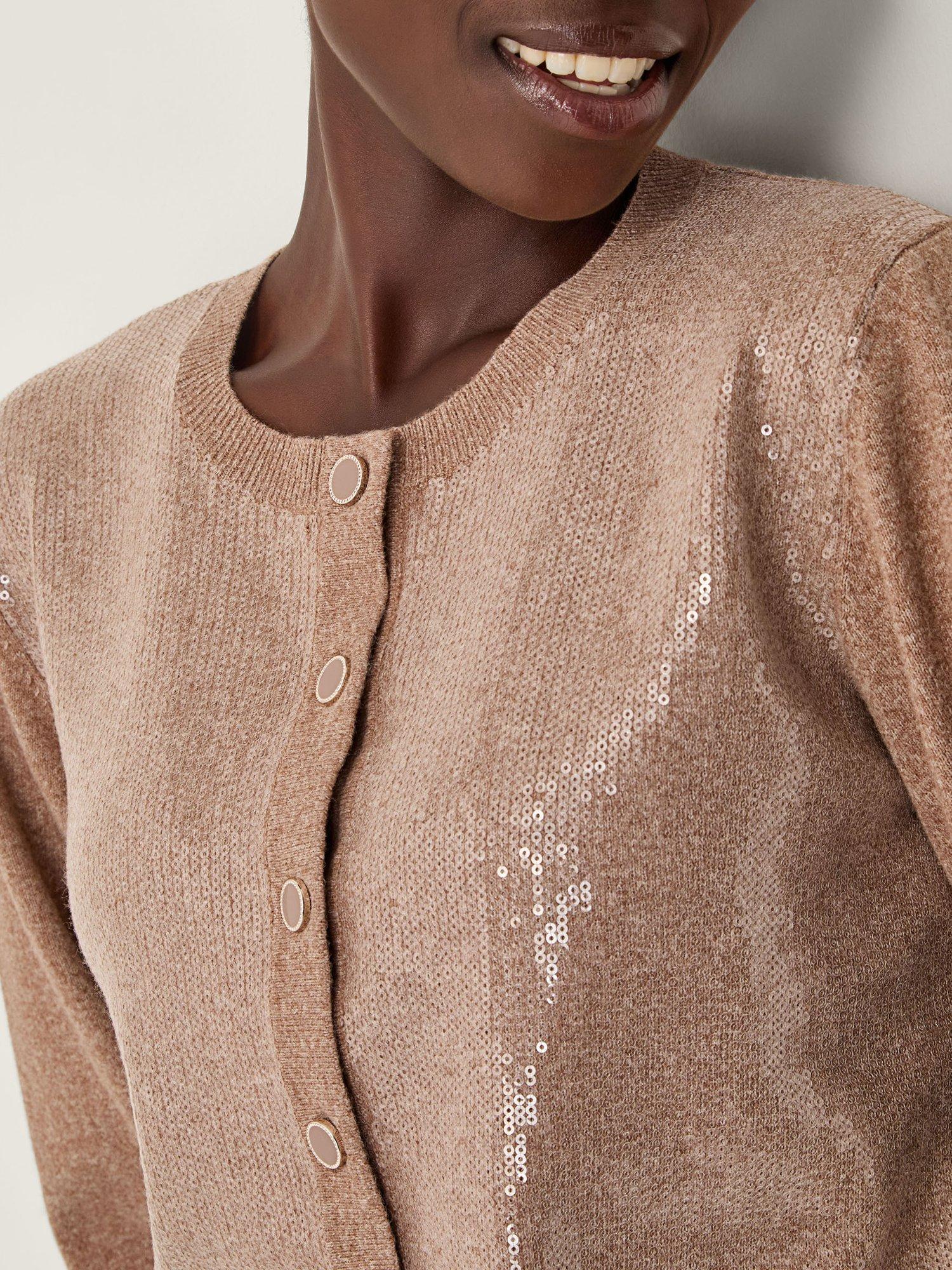 Product image 4 of 5, which shows Monsoon Simmi Sequin Metallic Cardigan , Natural, XXL
