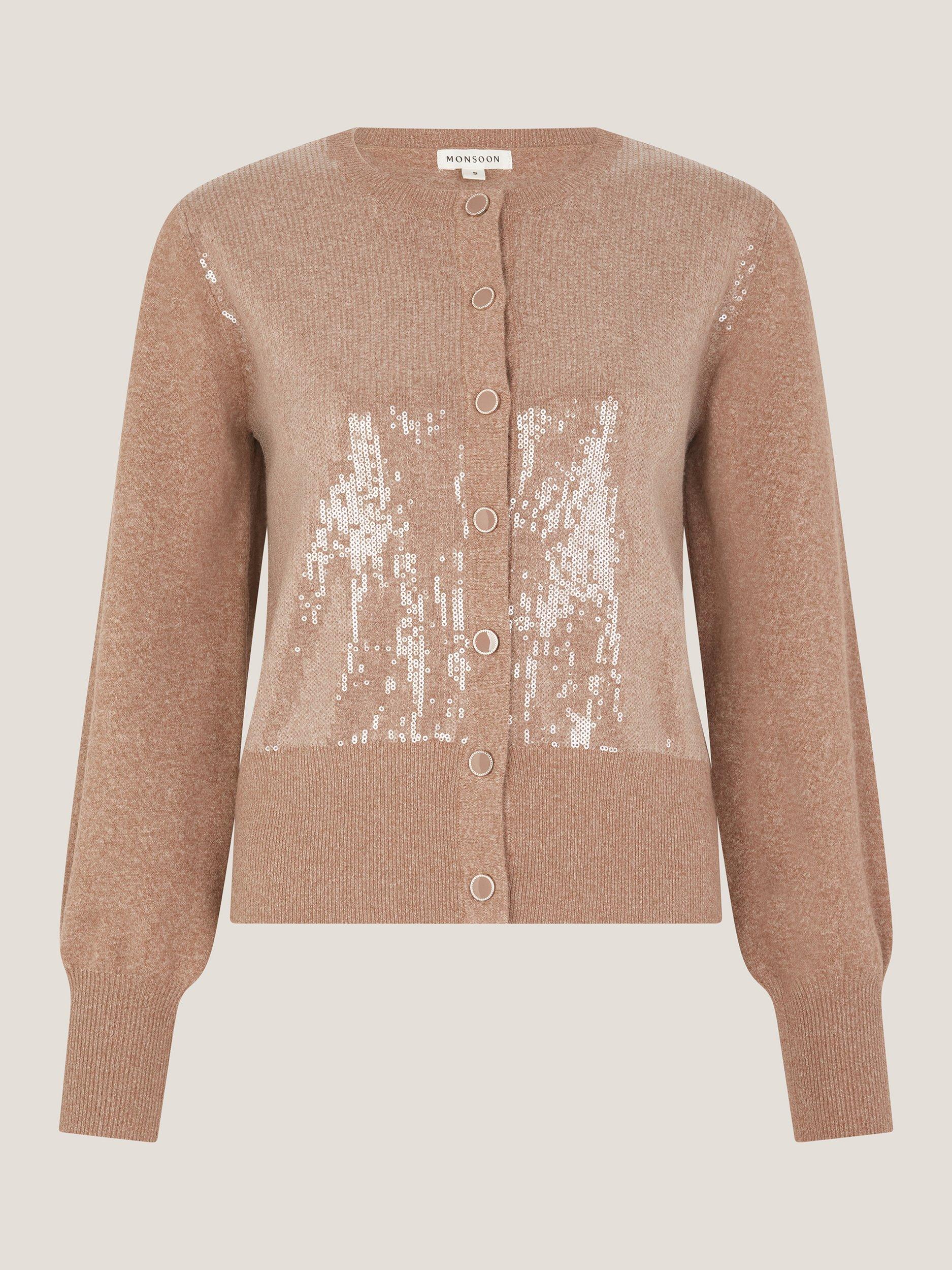 Product image 5 of 5, which shows Monsoon Simmi Sequin Metallic Cardigan , Natural, XXL