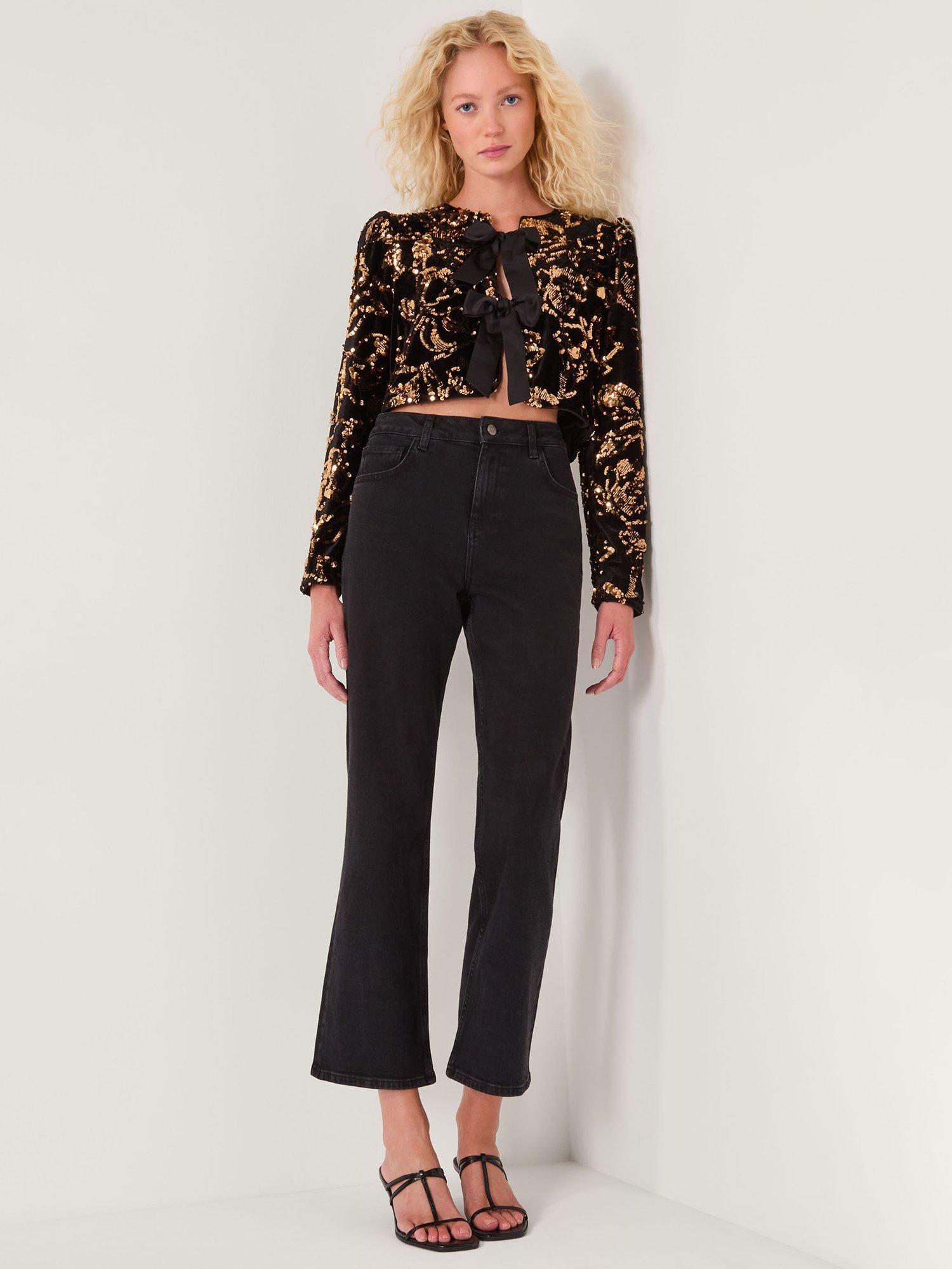 Product image 3 of 5, which shows Monsoon Shola Bow Detail Sequin Jacket, Black, XL