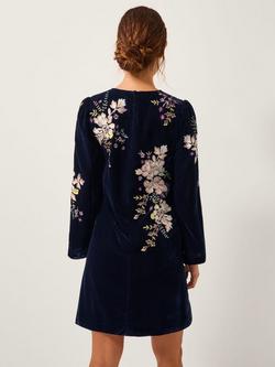 Monsoon Fallon Round Neck Floral Embroidered Mini Dress - view 2, Navy