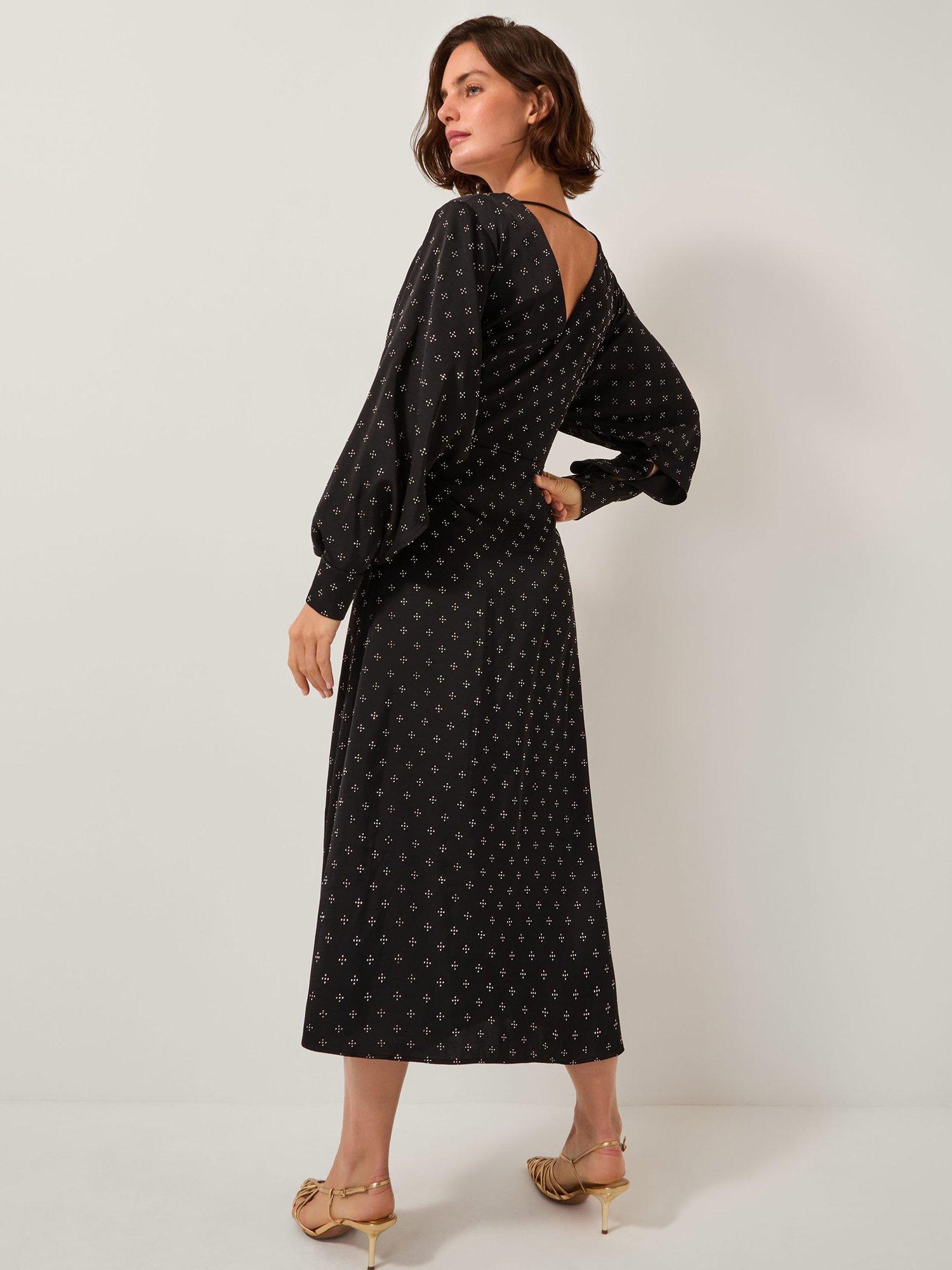 Product image 2 of 4, which shows Monsoon Margo Midi Tea Dress, Black, 8
