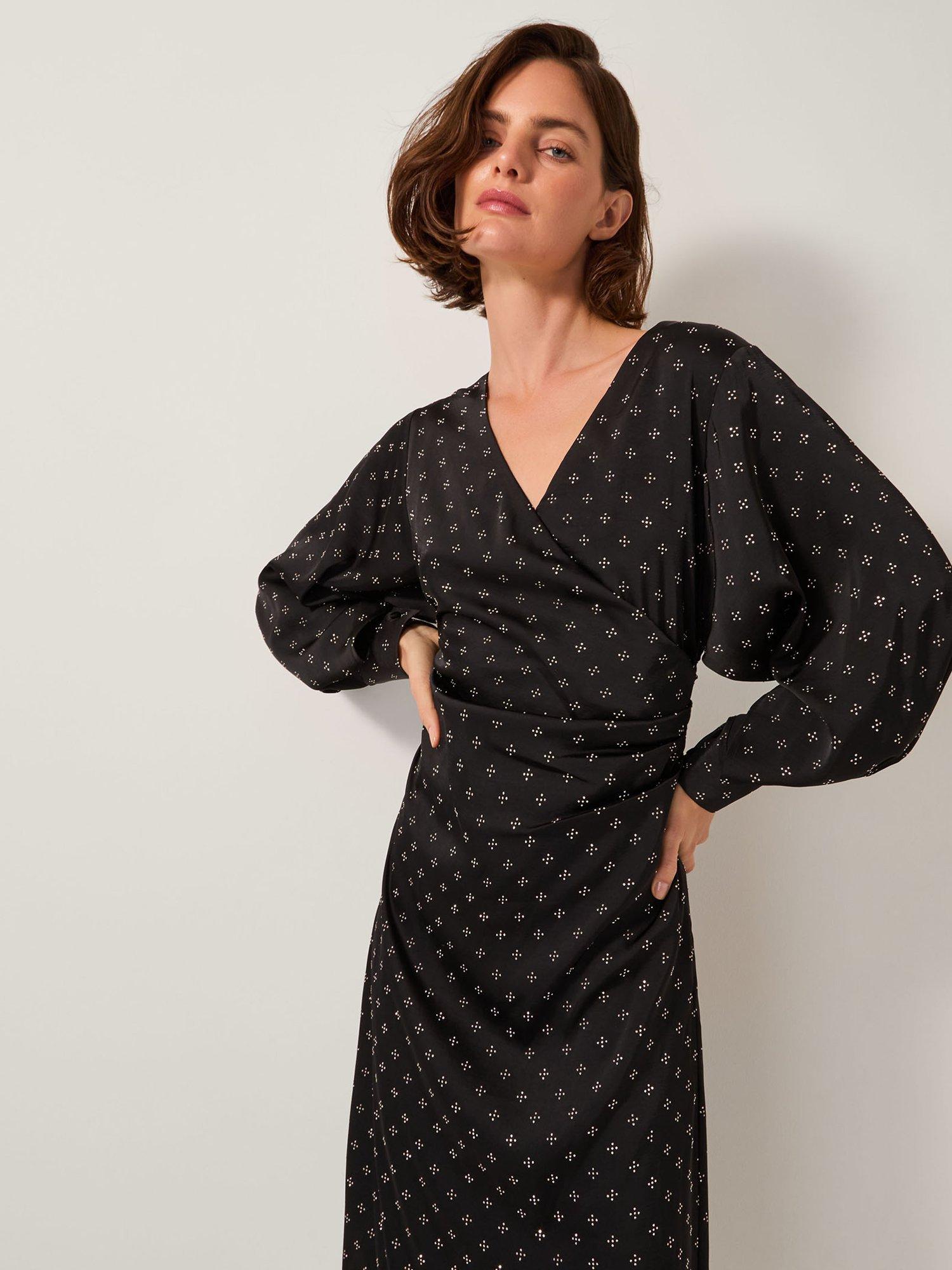 Product image 3 of 4, which shows Monsoon Margo Midi Tea Dress, Black, 8