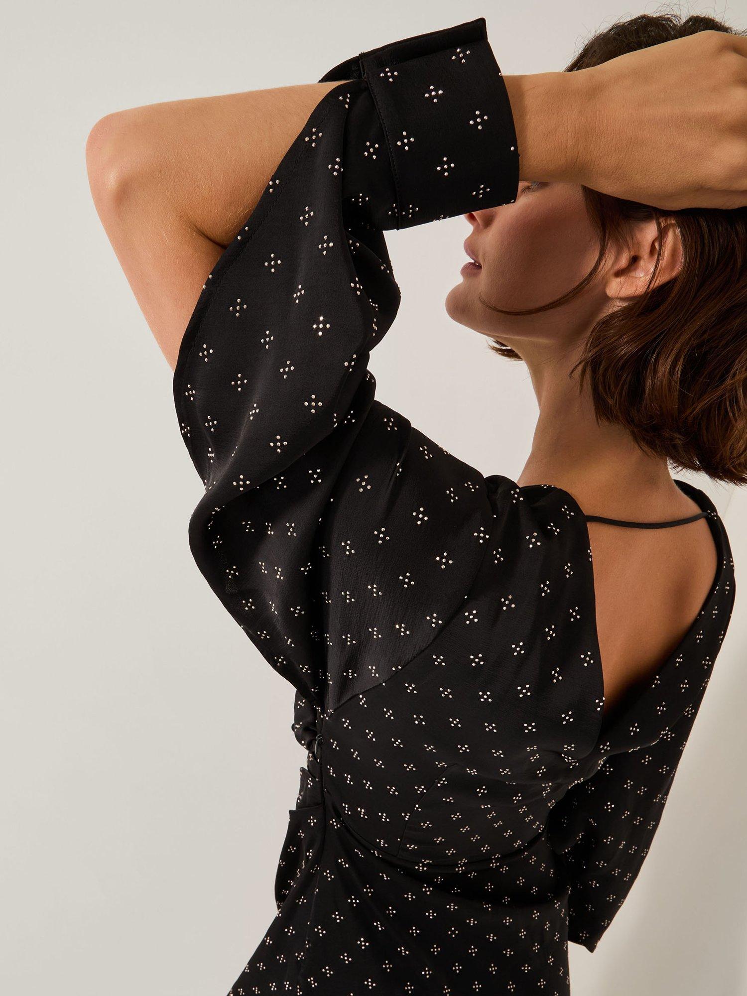 Product image 4 of 4, which shows Monsoon Margo Midi Tea Dress, Black, 8