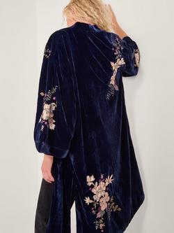 Monsoon Fallon Embroidered Velvet Kimono - view 2, Navy