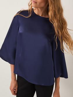 Monsoon Ingrid Bell Sleeve Satin Blouse, Midnight