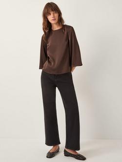 Monsoon Ingrid Bell Sleeve Satin Blouse, Chocolate