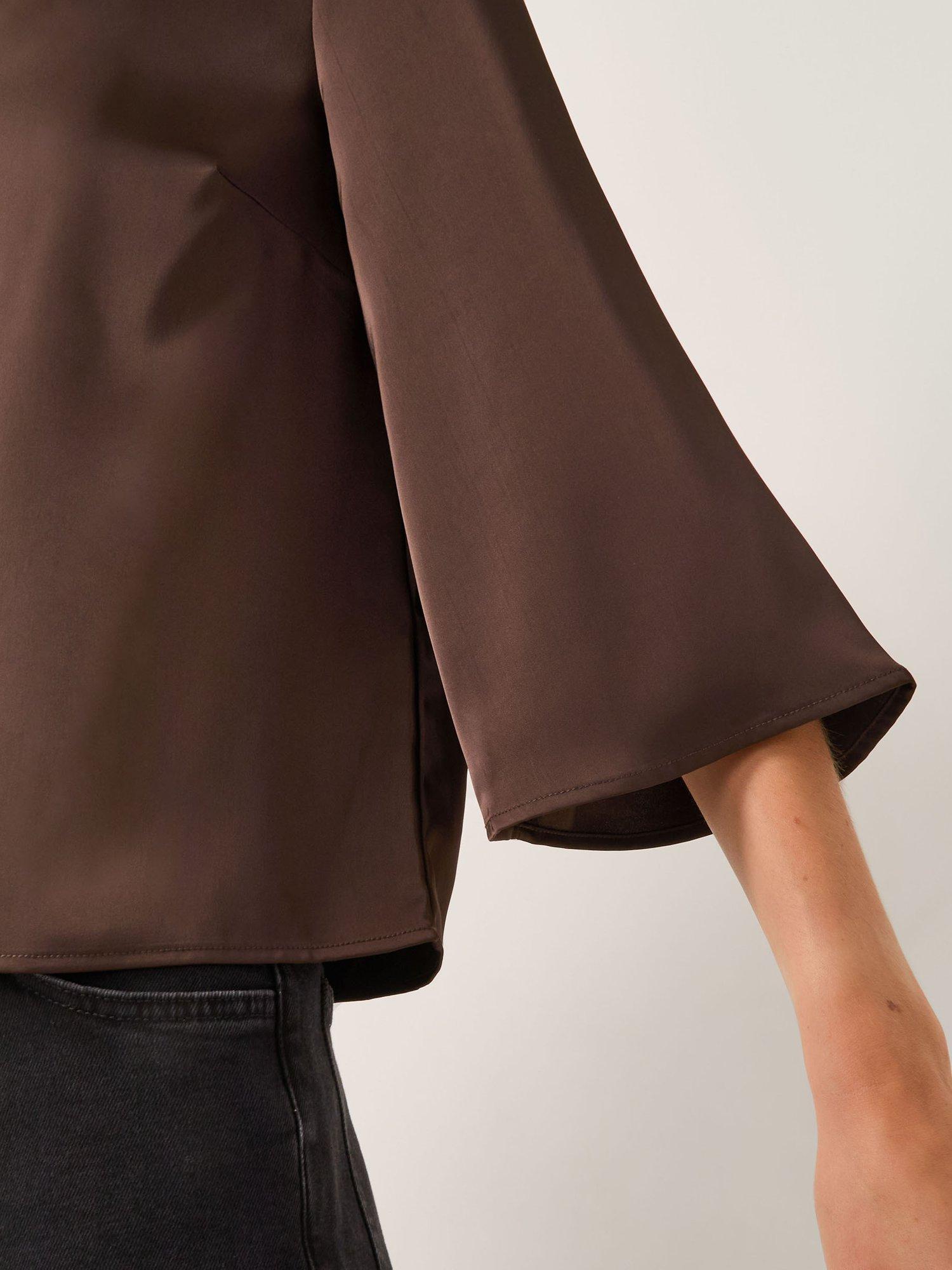 Product image 4 of 5, which shows Monsoon Ingrid Bell Sleeve Satin Blouse , Chocolate, S
