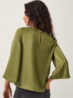 Monsoon Ingrid Bell Sleeve Satin Blouse - view 2, Olive