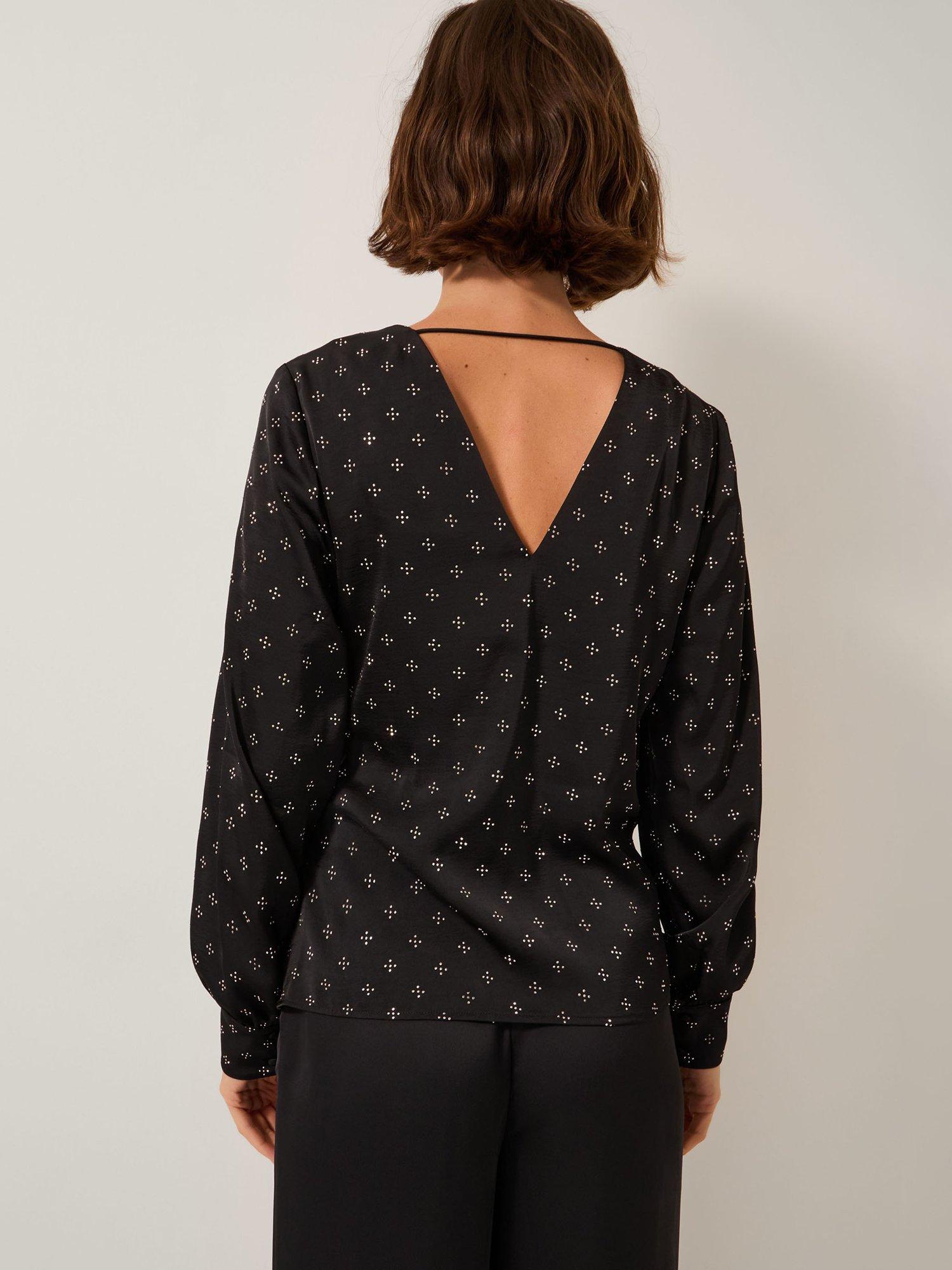 Product image 2 of 11, which shows Monsoon Margo Hotfix Long Sleeve Blouse , Black, 8