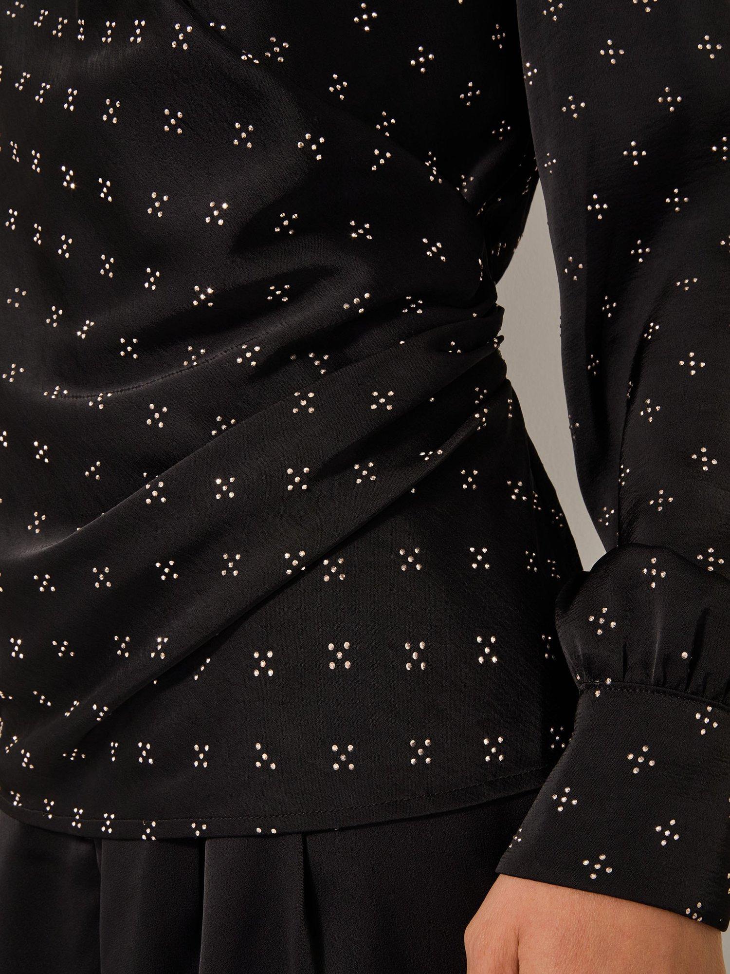 Product image 4 of 11, which shows Monsoon Margo Hotfix Long Sleeve Blouse , Black, 8