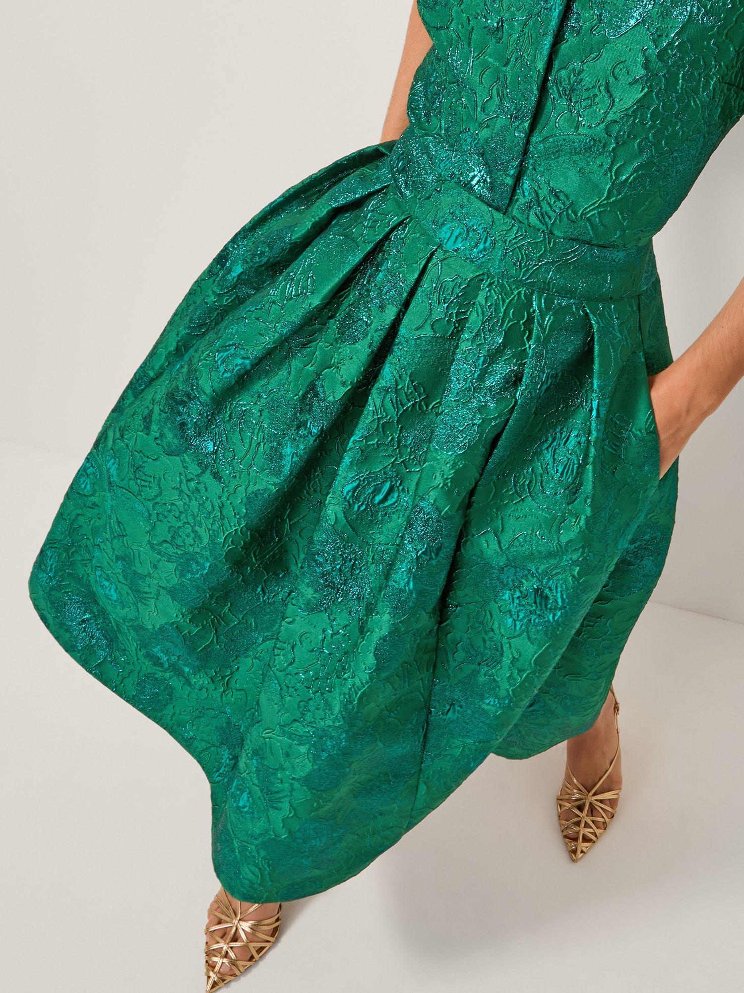 Product image 4 of 4, which shows Monsoon Jolene Jacquard A-Line Midi Skirt , Green, 8