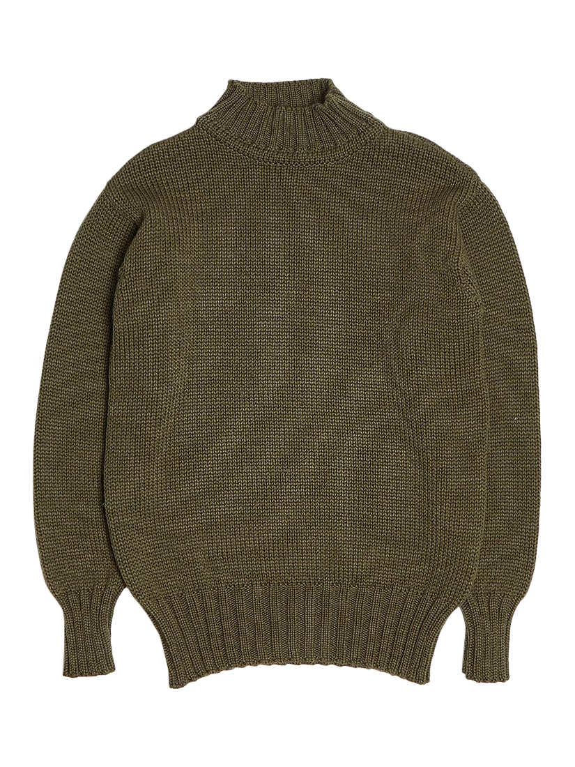Product image 1 of 5, which shows Nigel Cabourn High Neck Wool Jumper, Army, 46R
