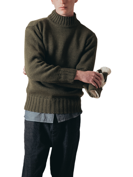Nigel Cabourn High Neck Wool Jumper, Army, Army