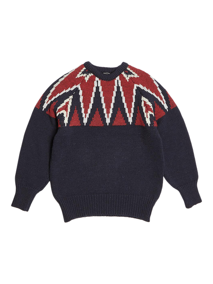 Nigel Cabourn Crew Knitted Sweater, Navy/Pattern - view 2, Navy/Pattern