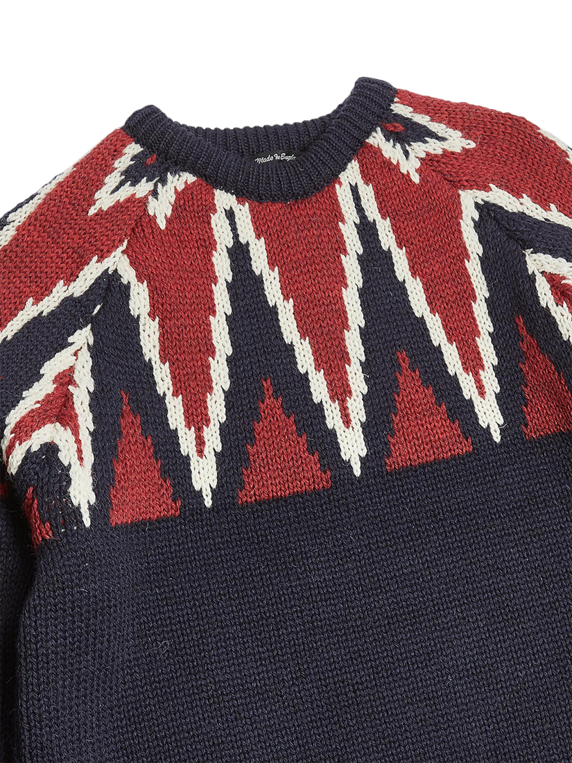 Product image 2 of 4, which shows Nigel Cabourn Crew Knitted Sweater, Navy/Pattern, 46R