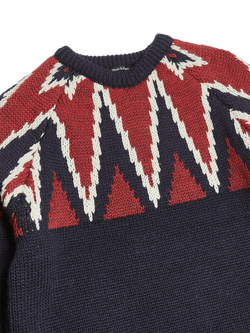 Nigel Cabourn Crew Knitted Sweater, Navy/Pattern - view 2, Navy/Pattern
