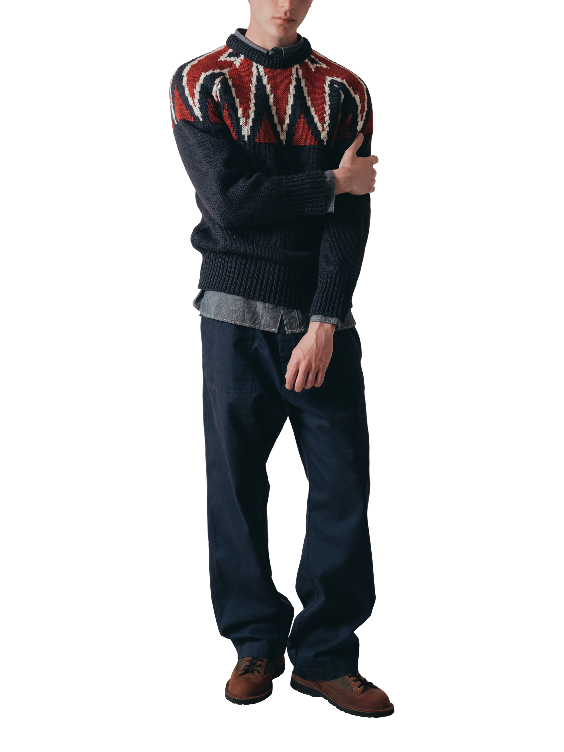 Nigel Cabourn Crew Knitted Sweater, Navy/Pattern