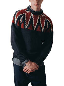 Nigel Cabourn Crew Knitted Sweater, Navy/Pattern, Navy/Pattern