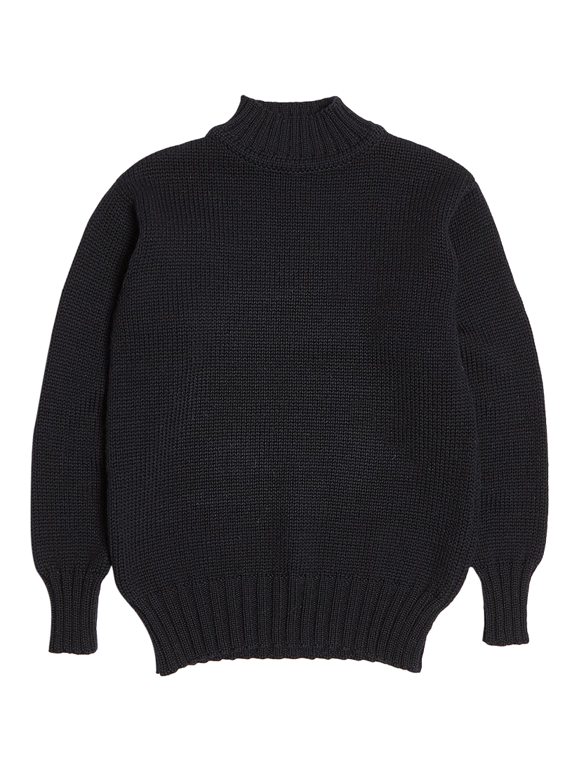 Product image 1 of 4, which shows Nigel Cabourn High Neck Wool Jumper, Navy, 46R