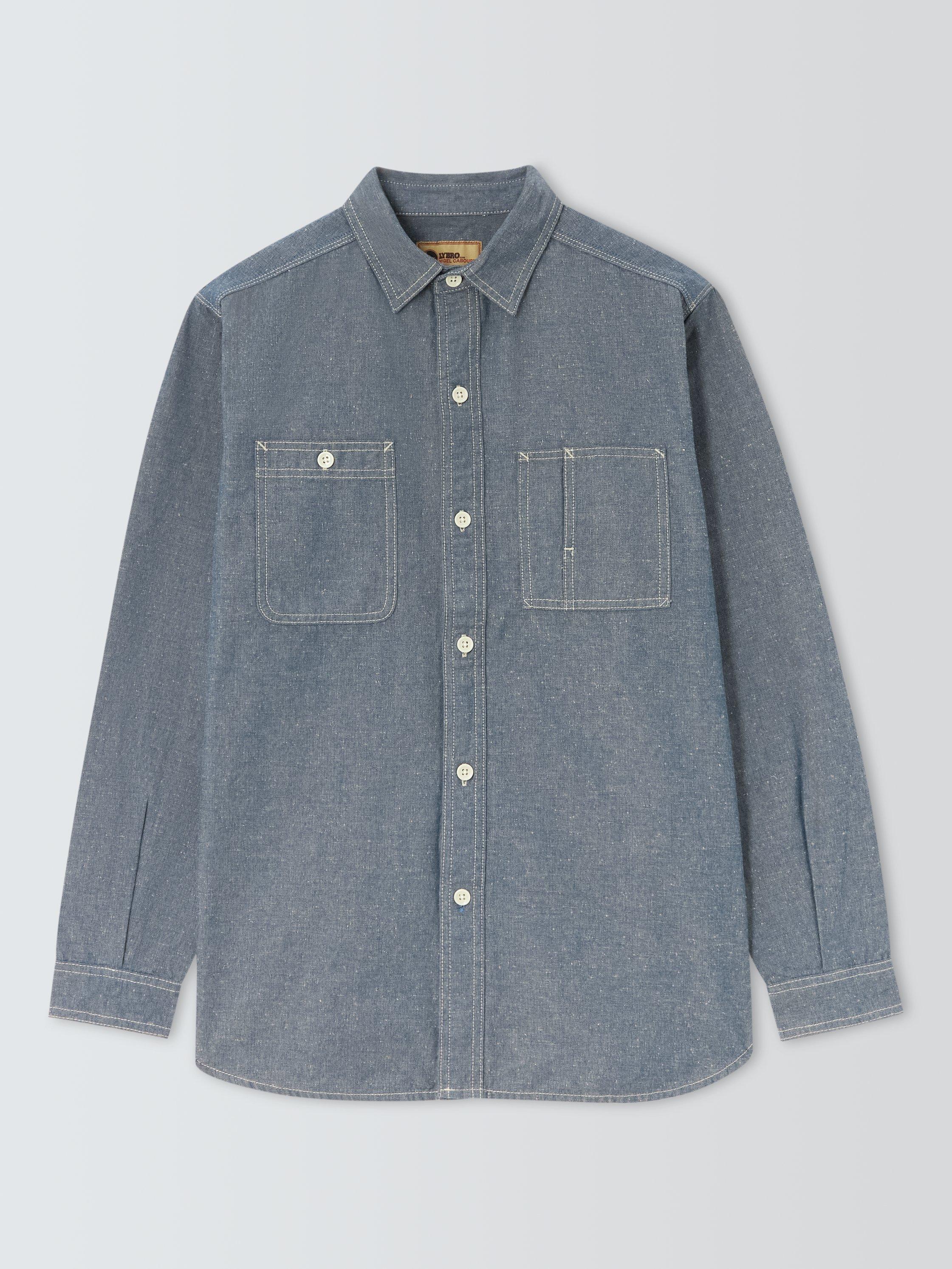 Product image 1 of 1, which shows Nigel Cabourn Cotton Regular Fit Chambray Shirt, Indigo, 48R