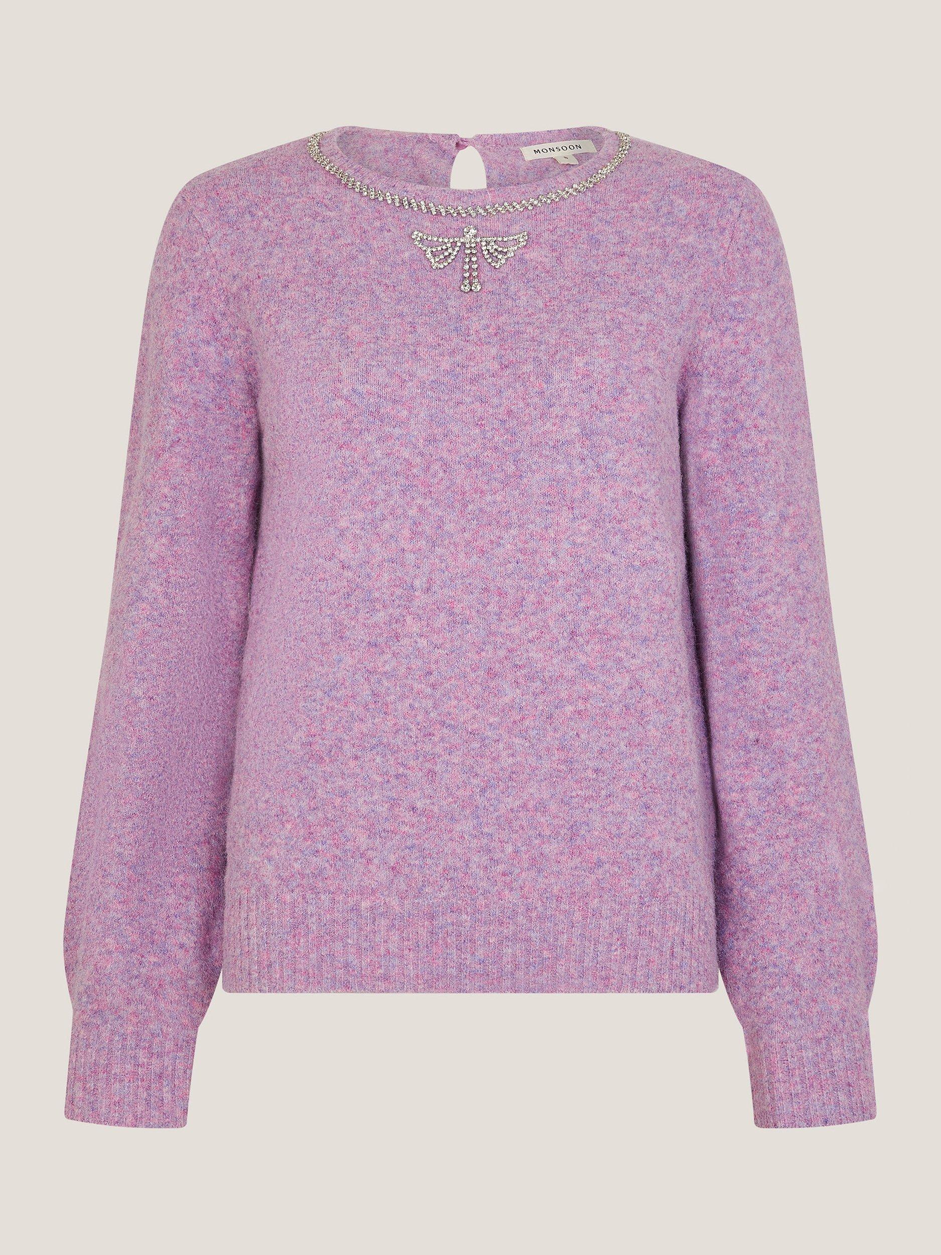 Product image 5 of 5, which shows Monsoon Ellen Diamante Embellished Jumper, Lilac, S