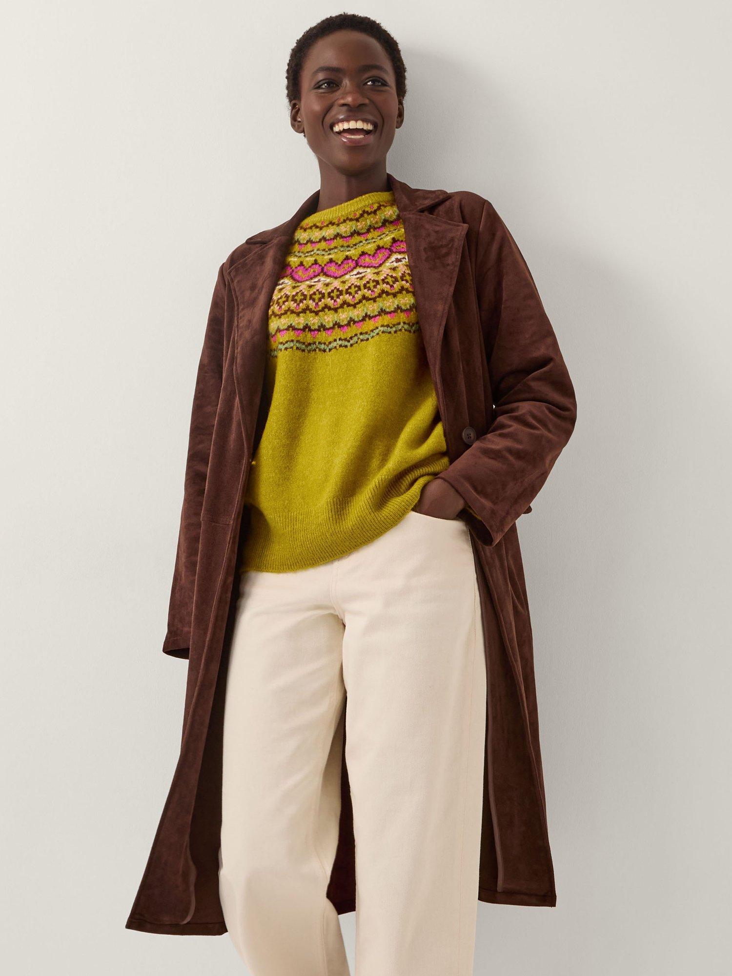 Product image 4 of 5, which shows Monsoon Floy Fair Isle Round Neck Jumper , Olive, XXL