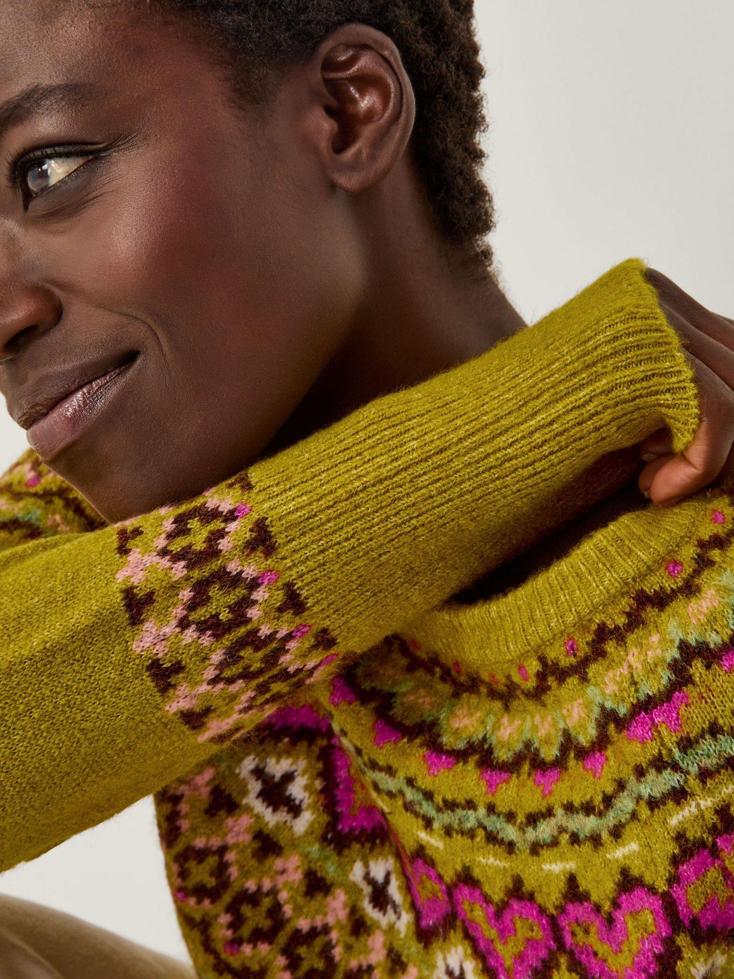 Product image 5 of 5, which shows Monsoon Floy Fair Isle Round Neck Jumper , Olive, XXL