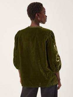 Monsoon Ezra Embroidered Crew Neck Velvet Top - view 2, Green