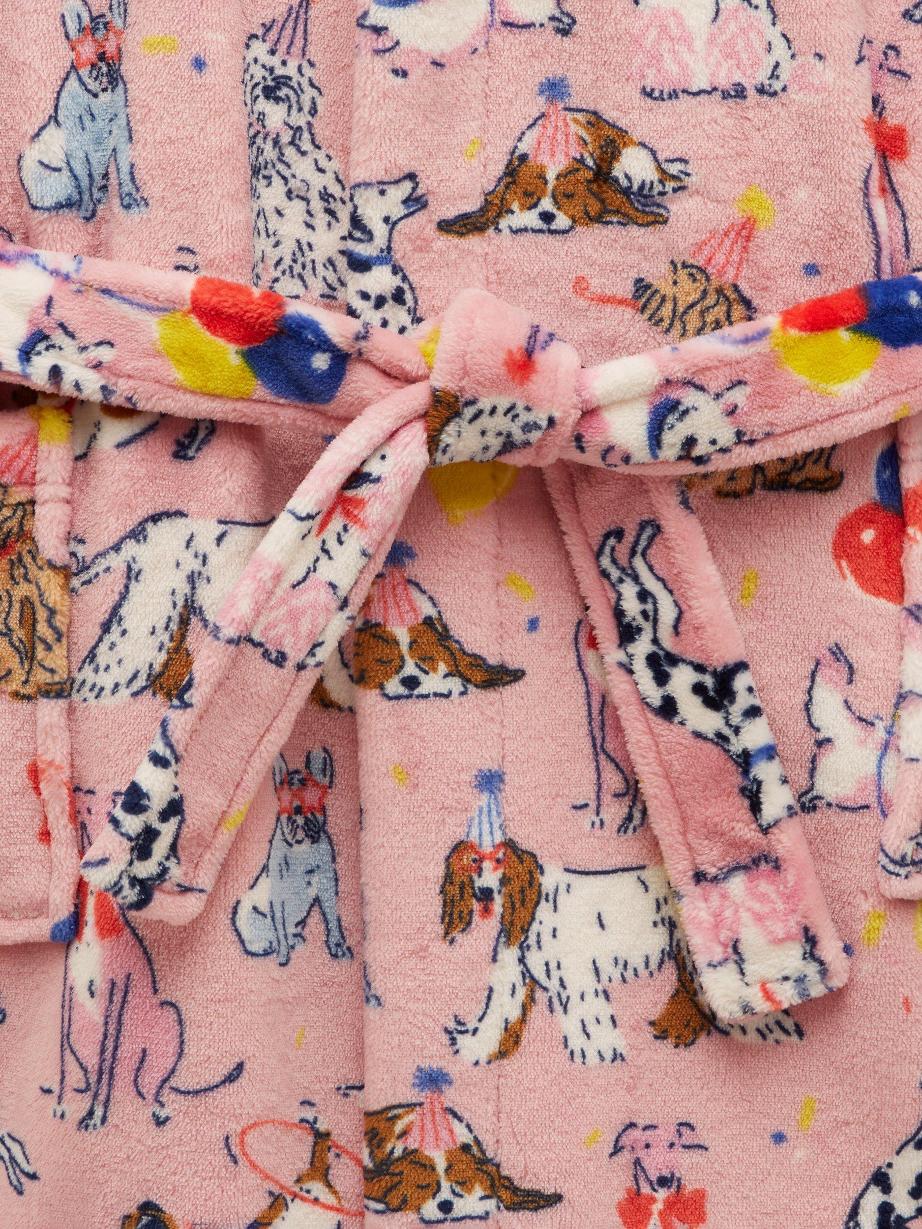 Product image 3 of 4, which shows Joules Kids' Dogs Dressing Gown, Pink, 5-6 years