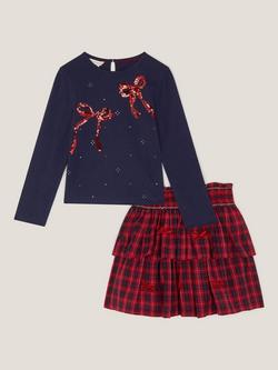 Monsoon Kids' Bow Top and Skirt Set, Red - view 2, Red