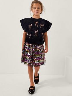 Monsoon Kids' Velvet Sequin Top and Skirt Set, Black, Black