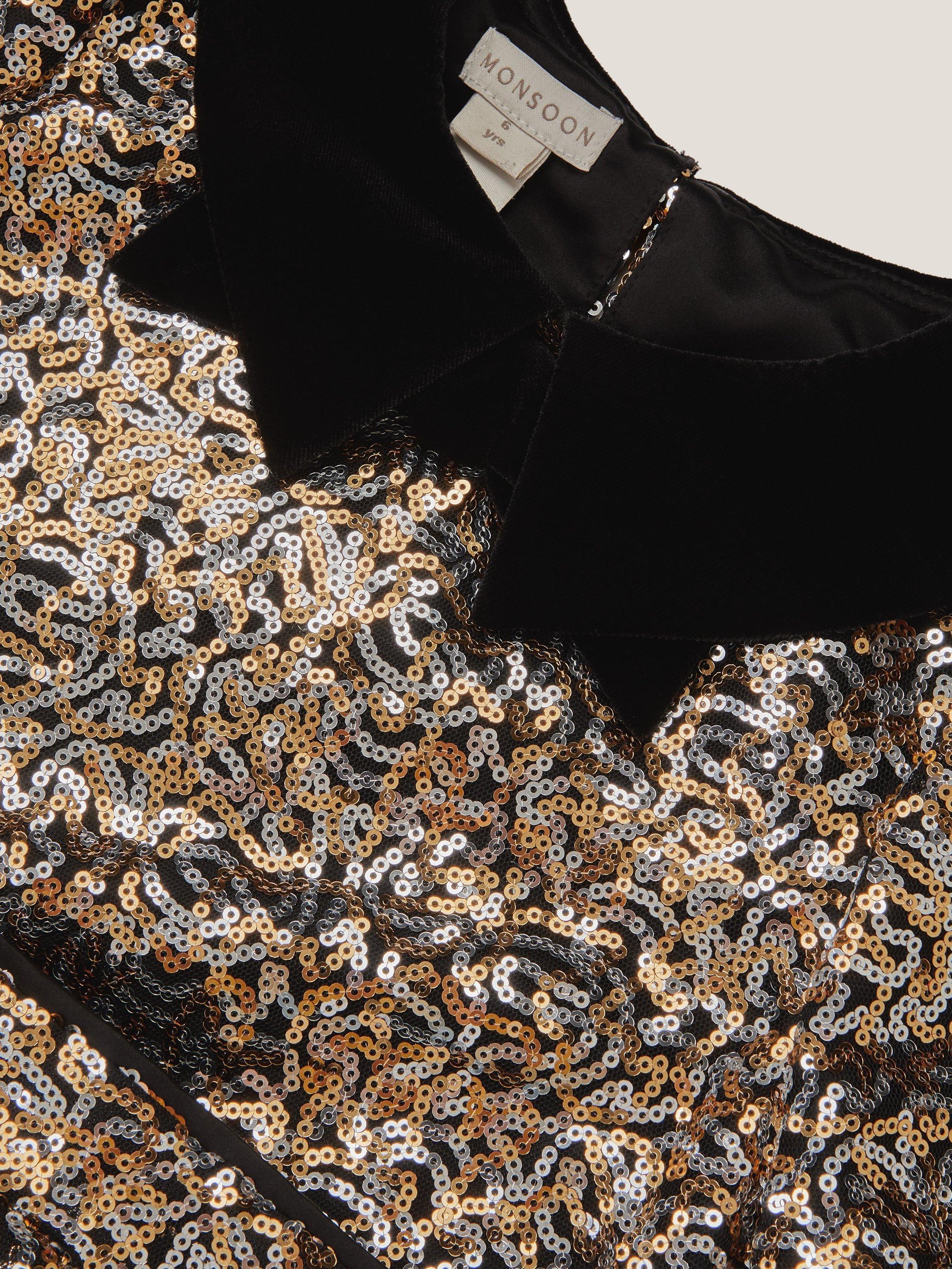 Product image 3 of 3, which shows Monsoon Kids' Sequin Top and Trouser Set, Black/Multi, 3 years