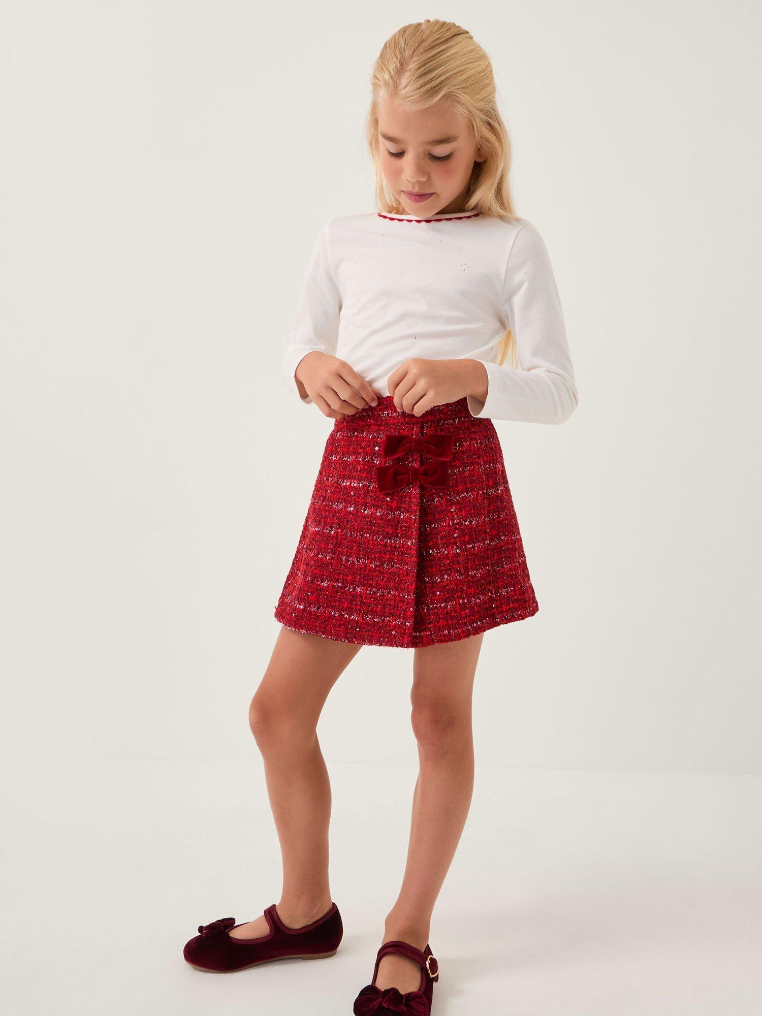Product image 1 of 4, which shows Monsoon Kids' Diamante Top and Skort, Red, 11-12 years