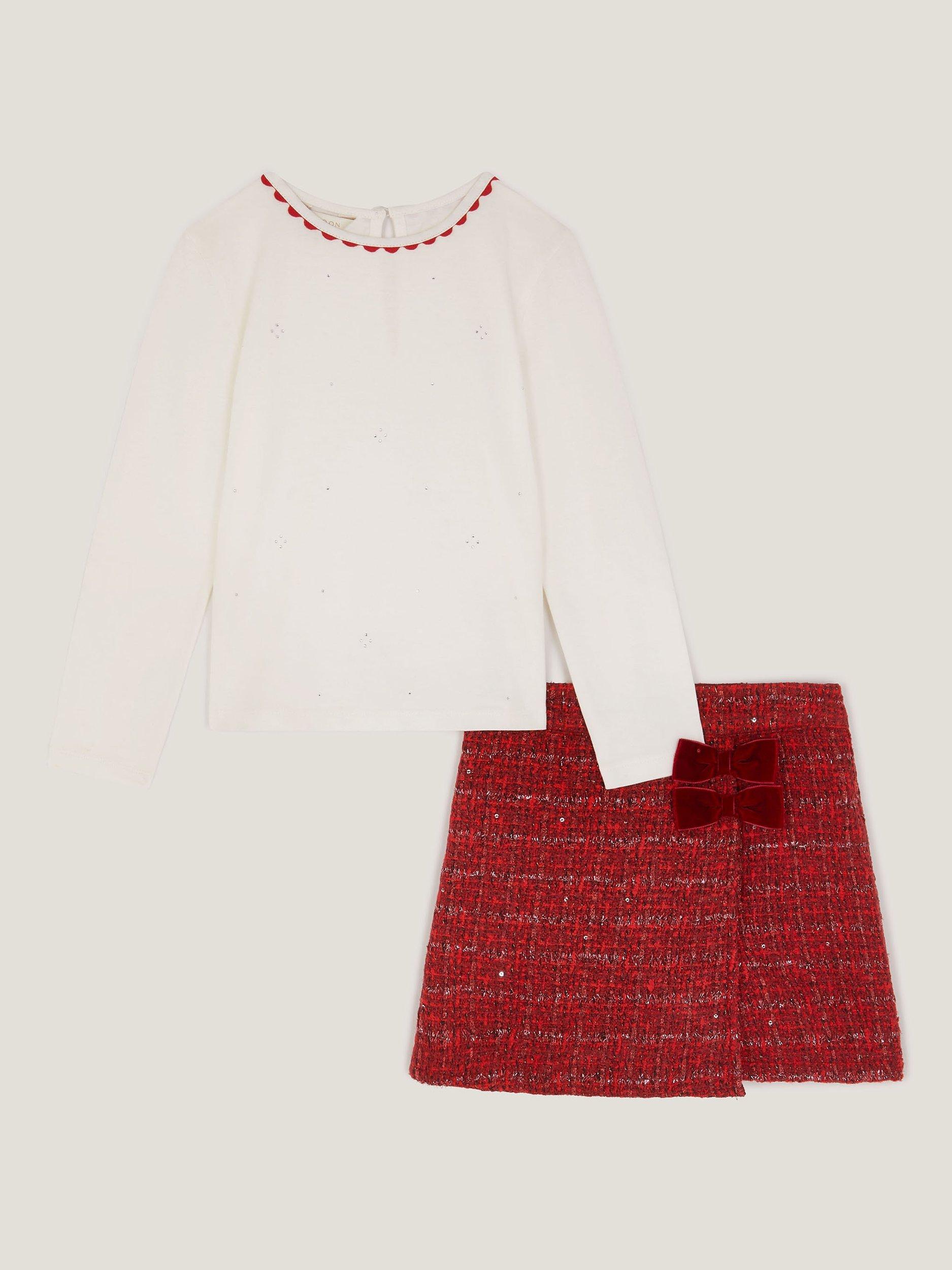 Product image 2 of 4, which shows Monsoon Kids' Diamante Top and Skort, Red, 11-12 years