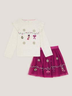 Monsoon Kids' Christmas Garland Disco Outfit Set, Burgundy - view 2, Burgundy