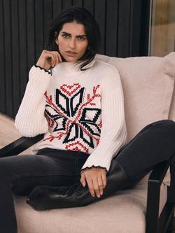 Mint Velvet Snowflake Design Cotton Blend Knit Jumper, White Ivory/Multi