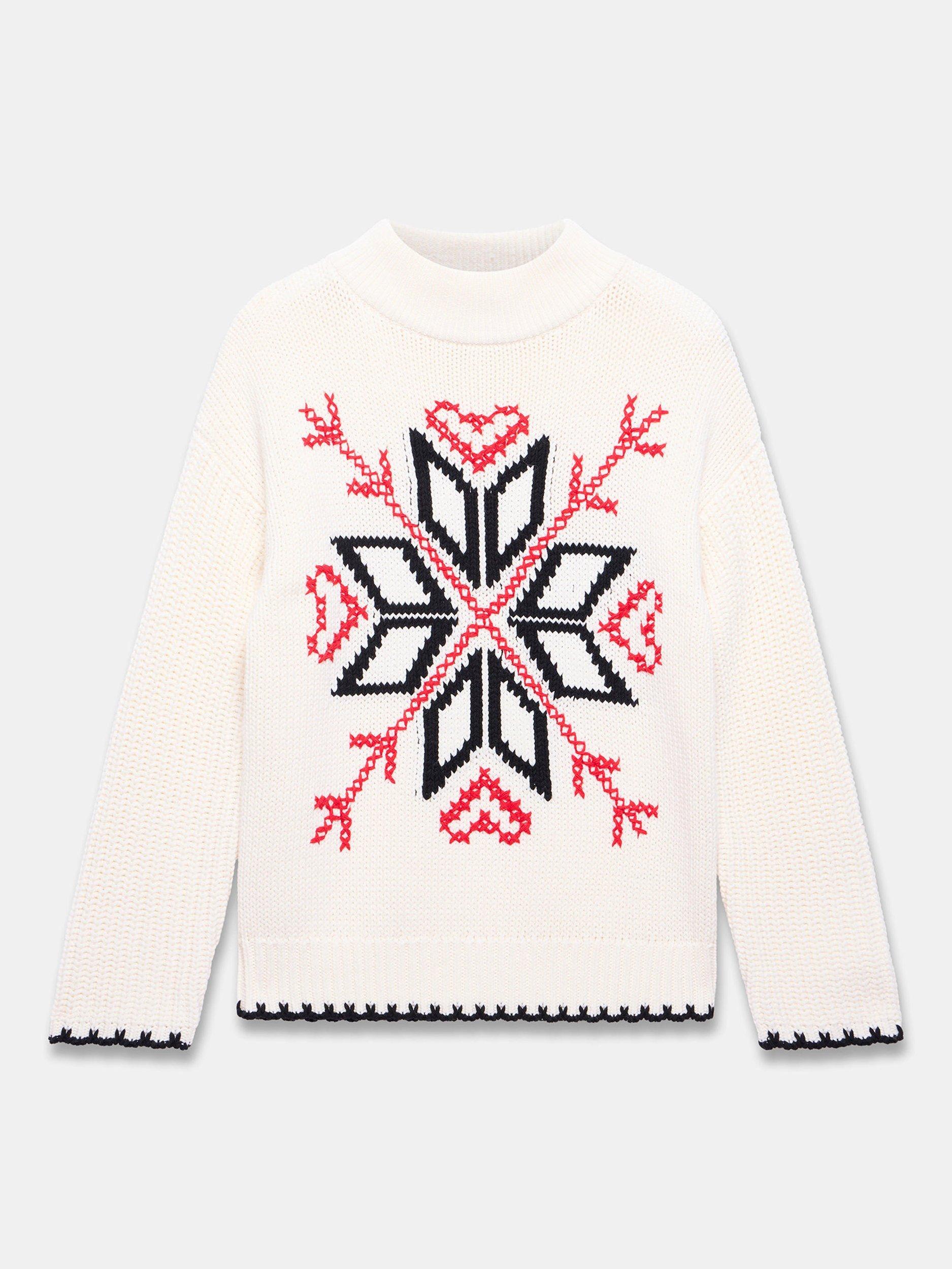 Product image 7 of 8, which shows Mint Velvet Snowflake Design Cotton Blend Knit Jumper, White Ivory/Multi, XS