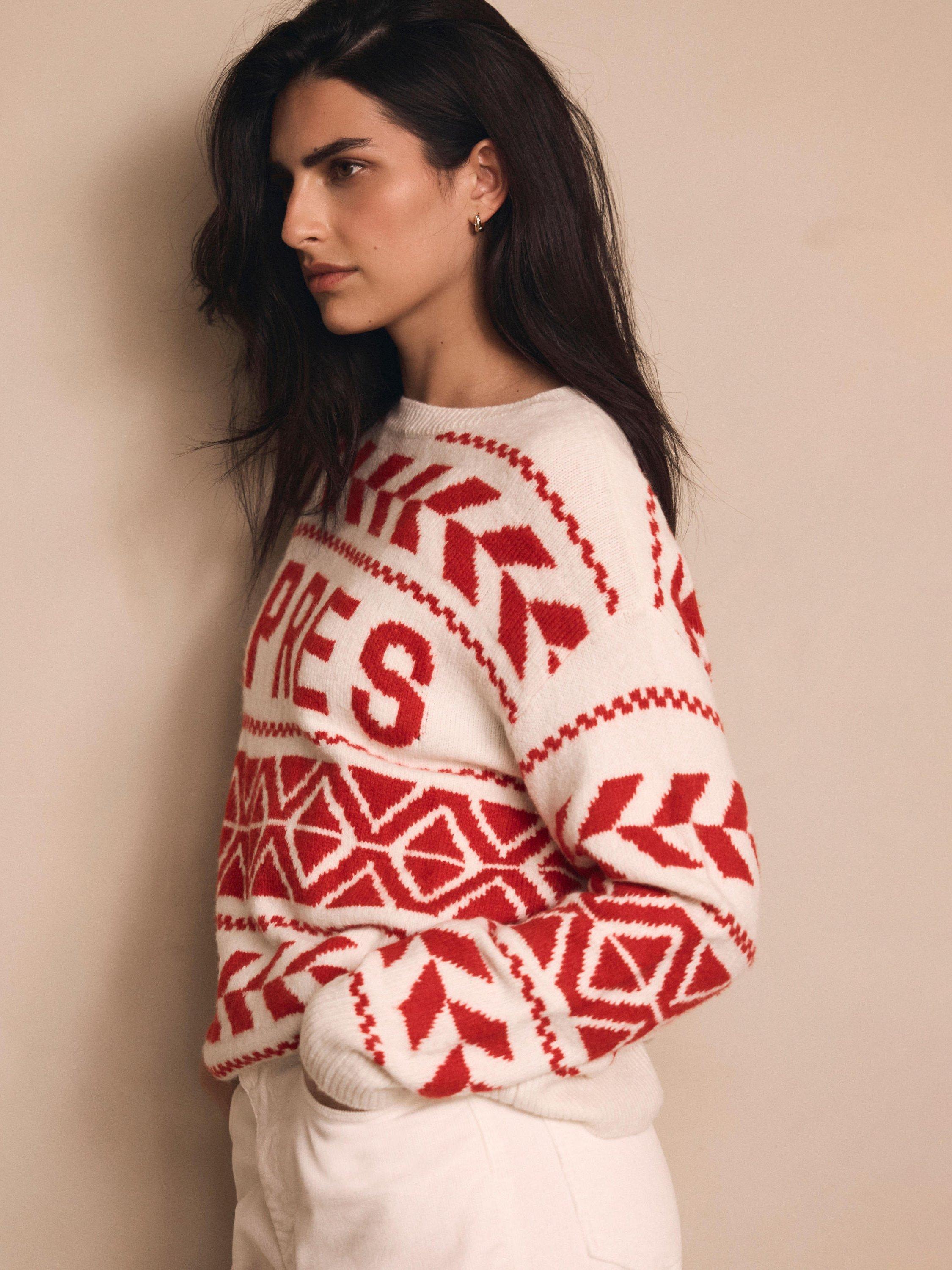 Product image 4 of 8, which shows Mint Velvet Fair Isle Graphic Jumper, Red/Multi, XS