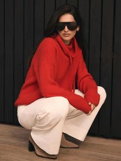 Mint Velvet High Neck Knitted Snood Jumper - view 2, Red