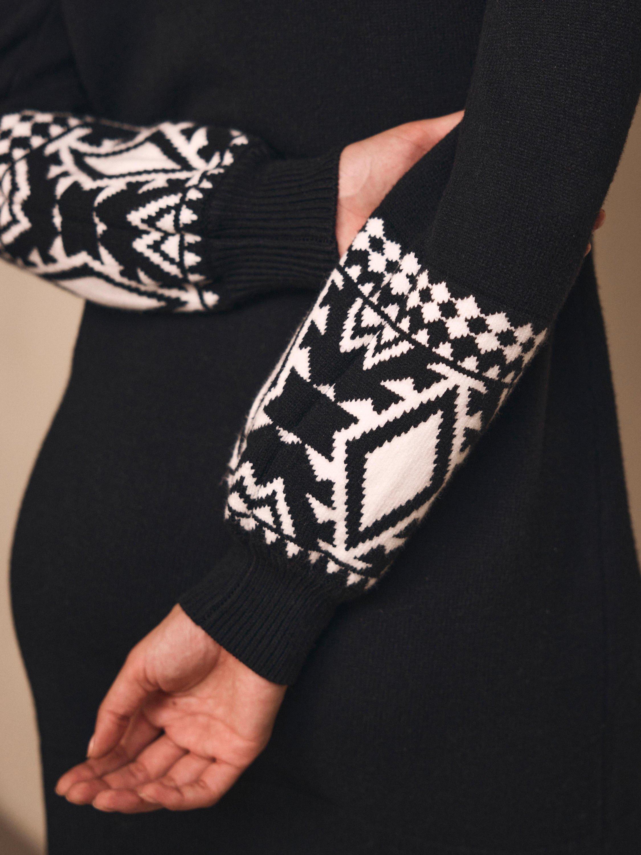 Product image 5 of 7, which shows Mint Velvet Graphic Sleeve Turtle Neck Mini Dress , Black/White, XL