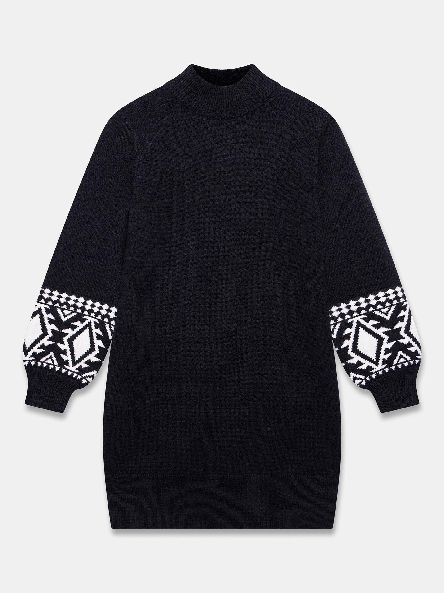 Product image 6 of 7, which shows Mint Velvet Graphic Sleeve Turtle Neck Mini Dress , Black/White, XL